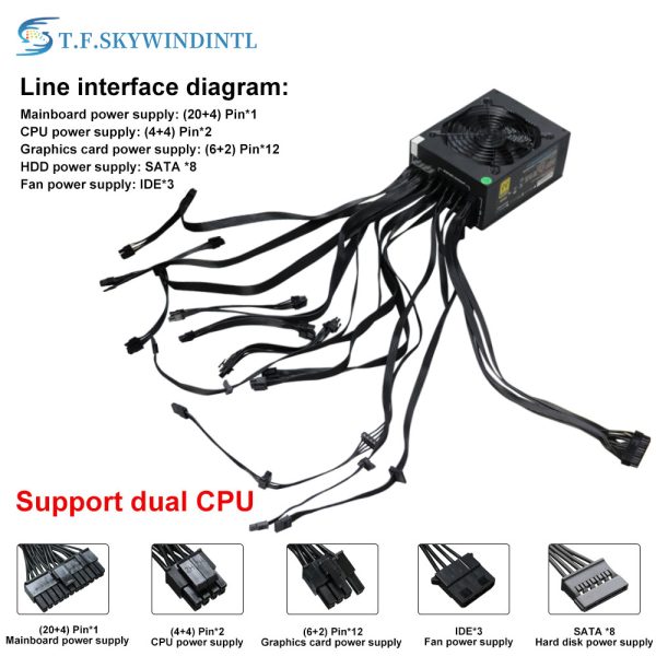 t f skywindintl 2000W Active ATX Full Modular PC Power Supplies PSU MINE Power Suppli GPU Mining Mining Power Source 110V 220V 1