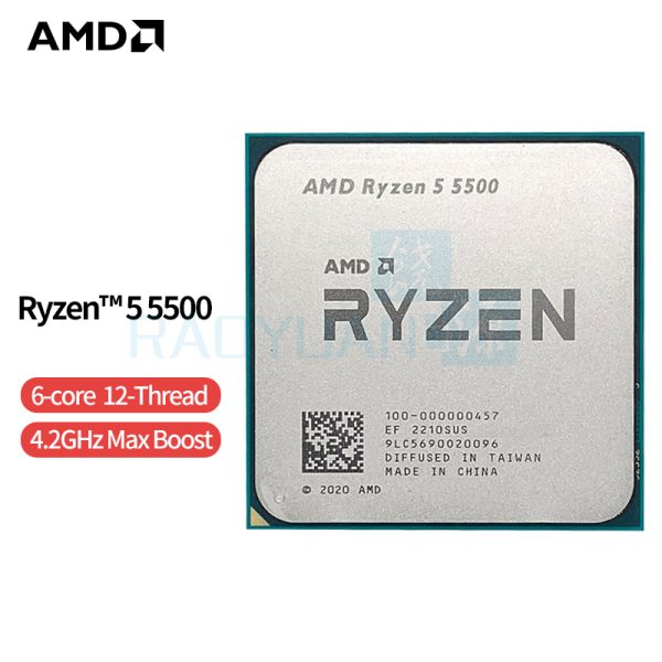 AMD Ryzen 5 5500 R5 5500 3.6GHz Six-Core Twelve-Thread CPU Processor 7NM 65W L3=16M 100-000000457 Socket AM4 NO FAN 1