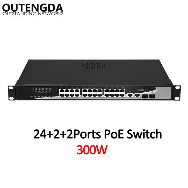 24 10/100Mbps POE Switch Standard 802.3af/at Switch with 2* 1000Mbps UPlink and 2 Gigabit SFP for IP Camera, Wireless AP 1